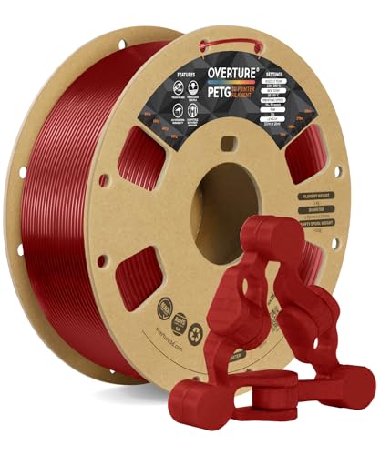 Image of OVERTURE 3D Filament Clear PETG Filament 1.75mm, PETG Transparent Red 3D Printer Consumables, 1kg Filament (2.2lbs), Dimensional Accuracy + /- 0.05mm