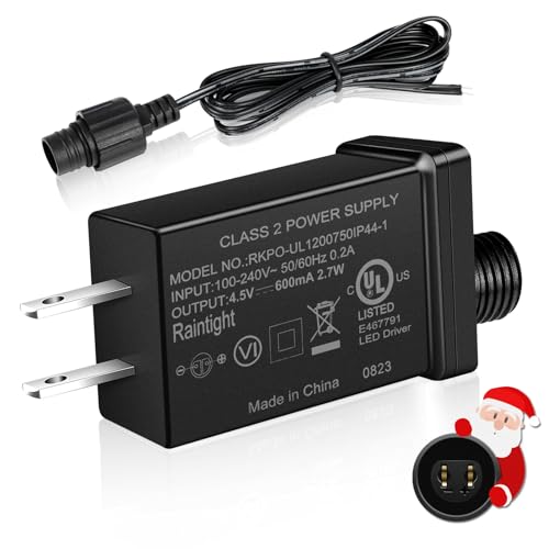 4.5V Power Supply 0.6A 2.7W, Class 2 Low Voltage Adapter, IP44 Waterproof AC 120V to DC 4.5V Transformer, Replacement Yard Inflatable Adapter for LED Lighting Indoor Outdoor