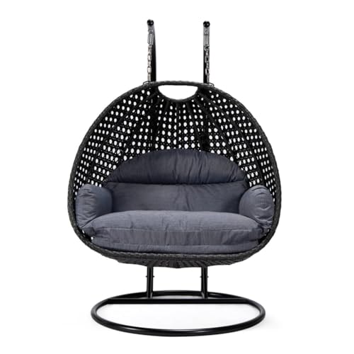 Image of Double Seater Hammock Swing Chair with Stand & Cushion | Heavy Duty Powder Coated Steel Frame | Outdoor Indoor Hanging Swing for Patio Balcony Garden Terrace Living Room (Black-Grey)