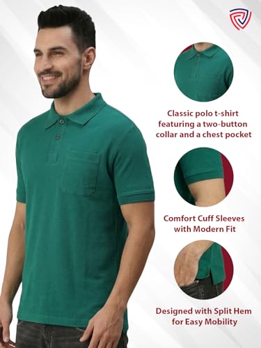 Image of Lux Cozi Men's T-Shirt with Chest Pocket | Polo T-Shirt for Man | Plain Casual Stylish | Half Sleeve| Cotton Blend Collar Polo T-Shirts for Men