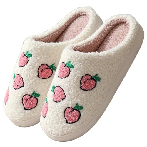 Women's Plush Warm Rose Flowers Slippers Cute Slip-on Cozy Fuzzy House Cotton Slippers