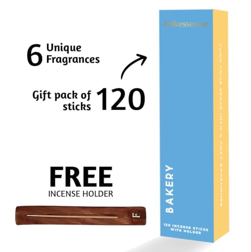 Folkulture Incense Sticks with Holder (120 Sticks) | Set of 6 Incense Sticks For Aromatherapy,Gifts | No Charcoal, Organic, Non Toxic, 45 Mins, Long Burning Vanilla, Caramel, Strawberry Insence-Sticks