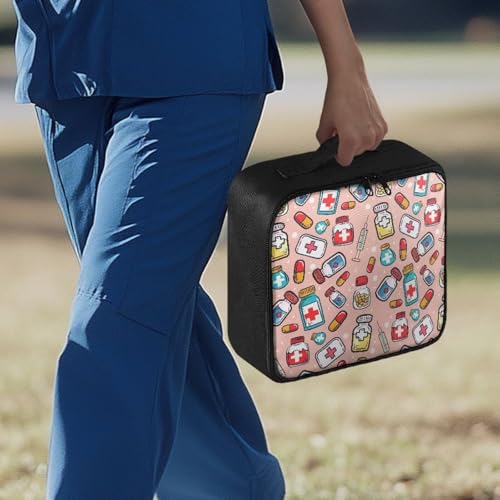 Image of Gomyblomy Pink First Aid Bag Empty Medical Travel Bag with Multiple Pockets Lightweight Medicine Organizer Pouch Emergency Kit for Home Cars Trips Camping Hiking