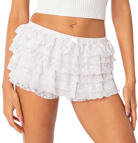 NUFIWI Women Lolita Bloomers White Ruffle Shorts Cute...