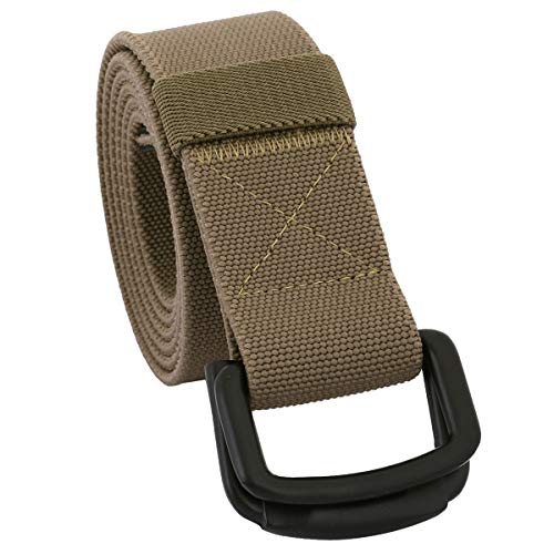 Sportmusies Elastic Belts for Men, Military Style Stretch Webbing Tactical Duty Belt (Khaki,D-Ring Buckle)