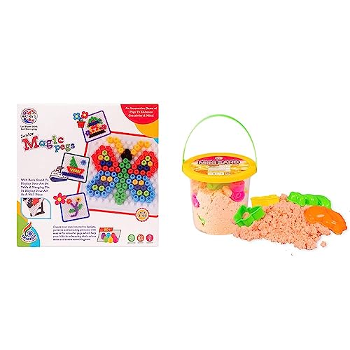 Image of RATNA'S Magic pegs for Kids to Create Their own World Out of pegs Given and Create Different Designs (Small) Mini Sand 200g Orange Color for Kids with Assorted Moulds