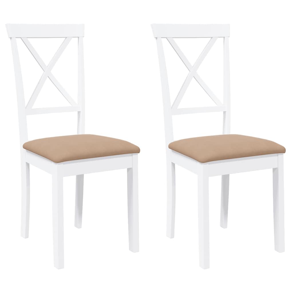 Sillas de comedor con cojín 2 uds. Árbol de caucho de madera maciza blanco, diseño ergonómico con respaldo cómodo para sentarse durante mucho tiempo, resistente a los golpes y duradero