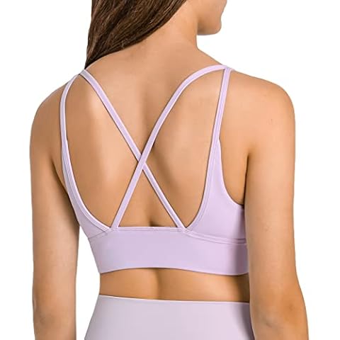 Lemedy Cross Back Sports Bra Strappy Padded Criss Cross Yoga Crop Tank Top (S, Light Purple) Cover