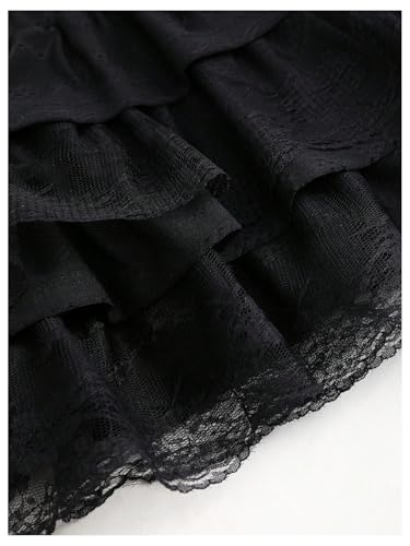 GORGLITTER Women's Y2k Layered Ruffle Lace Mini Skirt High Waisted Sheer Goth Skirts4