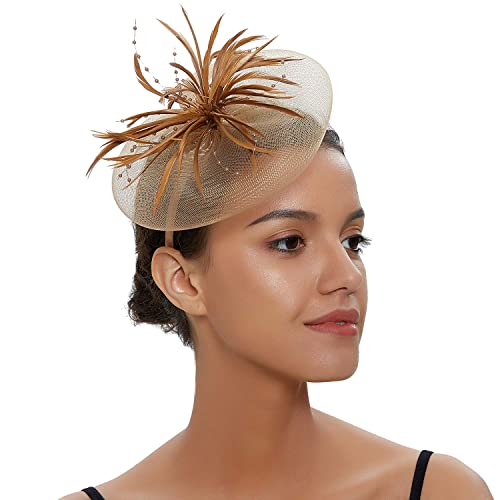 Review de Tocado negro rojo - cinco favoritos. 28 Veewon - Elegante sombrero de malla para mujer, diadema de malla para novia, accesorios para cóctel, fiesta, festival, Dorado, Medium