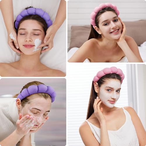 Spa Facial Headbands Combo Pack - 2 Terry Cloth Makeup Headbands for Face Washing, Masks, and Skin Treatments (Pink + Purple) - Image 4