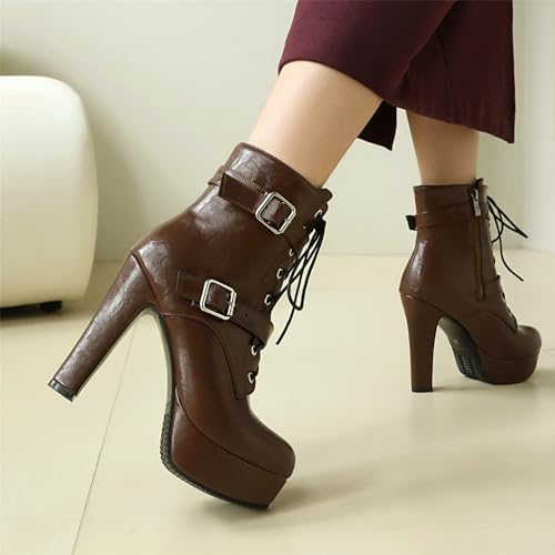 Image of FOREADA Goth Boots Chunky Heel Boot For Women Ankle Combat Booties Black Platform Bootie Buckle Rivets Punk Goth Shoes With Zipper
