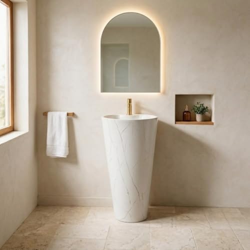 Image of Backline Pedestal Wash Basin| Free Standing Pedestal Basin 7 Years Warranty | One Piece Basin for Bathroom /Office /Living Room /Restaurant (Size - 15 x 15 x 34 Inch) (White Glossy)