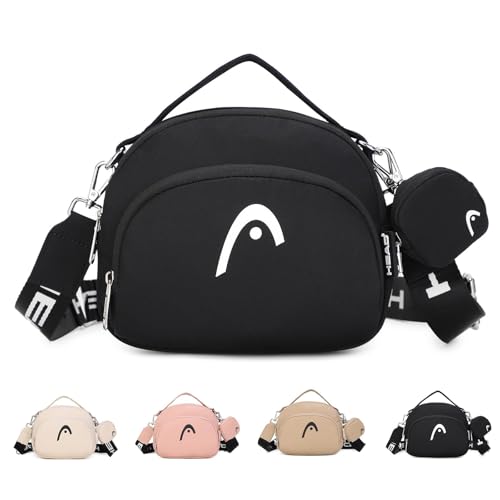 HEAD Nylon Cross body Bag Purses for Women, Top Handle Wide Strap Shoulder Handbags Purse with Mini Coins Bag for Daily