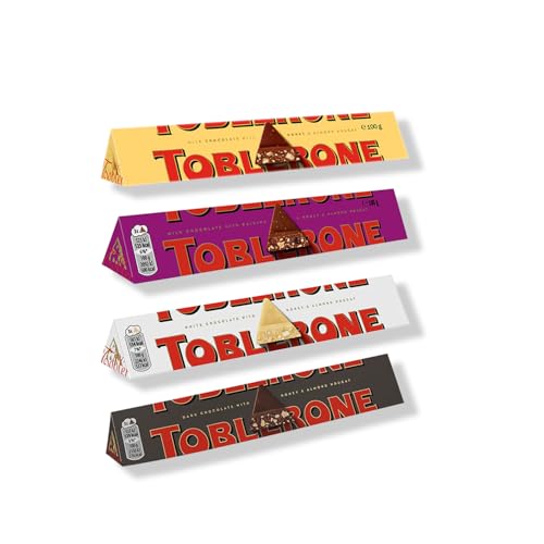 Image of COCOCART Toblerone Chocolate Bar,Enjoy Toblerone,The Iconic Triangular Chocolate From Switzerland (Pack Of 4,Milk,Dark,White,Fruit & Nut),100 Gram