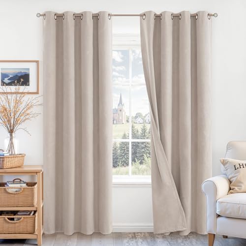 BGment 100% Tan Blackout Curtains for Living Room 84 Inch Long - 2 Panels