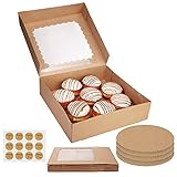 Cake Boxes 12 inch with Trays and Stickers, (12-Pack) 12x12x3' Bakery Box with Window for Pastries....