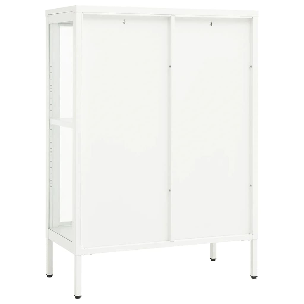 Aparador blanco de 75 x 35 x 105 cm, de acero con recubrimiento en polvo y cristal templado, con estantes ajustables, ideal como armario de almacenamiento para salón y cocina