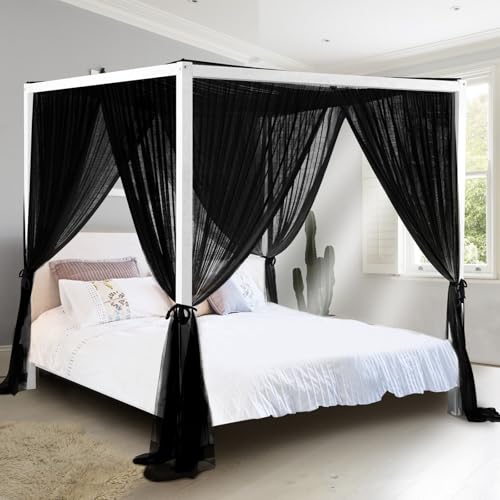 South To East Rideaux de lit à baldaquin Noirs à 4 d'antgle pour Adultes, Moustiquaire pour lit, Rideaux de lit Luxueux pour décoration de Chambre,...