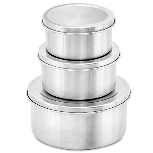 WEESPROUT 18/8 Stainless Steel Food Storage Containers with Lids | Set of 3 Metal Food Storage Containers (150 ml, 200 ml, 400 ml) | Durable | Germ-Resistant | Store Snacks, Lunches, Leftovers