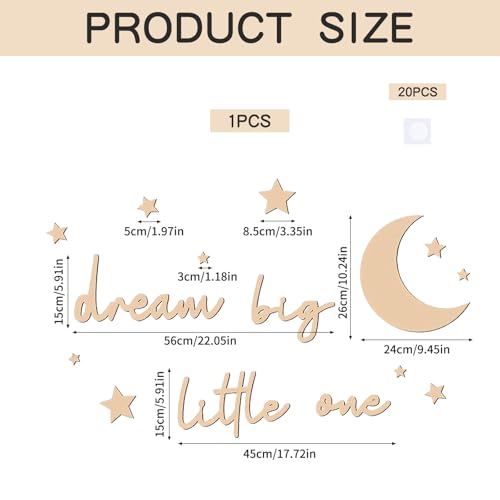 Holzbuchstaben für Wanddekoration,15 Stück Wandsticker,Wandtattoo,Dream Big Little One Wanddekoration,Dream Big Little One Holz Schriftzug,Home Wall Decor,für Schlafzimmer,Zuhause,Wohnzimmer