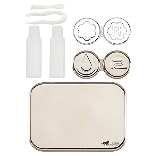 Bissport Cute Contact Lens Case Travel Kit Holder With Mirror (Gold)