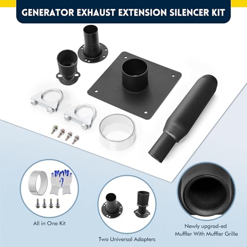 Image of Generator Exhaust Extension Silencer Kit,with Two Universal Adapters Compatible Most Portable Generators wiht ALL-IN-ONE KIT, Reduces Noise by 60%,Compatible with All Portable Generators