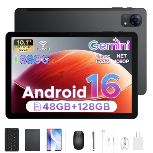 Image of P10 Pro Android 16 Tablet, 10 Inch Tablets with Gemini AI, 120Hz, 48GB RAM+128GB ROM /2TB, Octa-Core T7250, 8800mAh, 13MP+5MP, 3.5mm Jack, Face ID, GPS, 5G WiFi, OTG, Tablet with Keyboard Pen