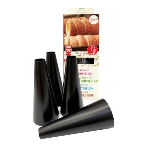 Baumstriezel Formen 4-teiliges Edelstahl Backform-Set für Trdelník & Chimney Cake | Ø 6 cm Höhe 14 cm | Backzubehör für Haus & Küche
