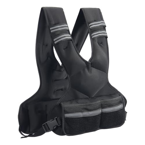 Happybuy Adjustable Weighted Vest, 11-20lb Weight, 6 Ironsand Weights, Reflective Stripe, Weight Vest Exercise Set, for Men Women, for Strength Training Running Jogging
