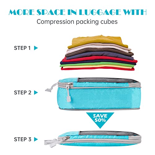 NiHome 7PCS Compression Packing Cube Set Expandable Mesh Travel Bag Luggage Organizers with Electronic Cable Cord Charger Organizer Drawstring Bag for Trip Home Storage Travel Gear Accessories (Blue)2