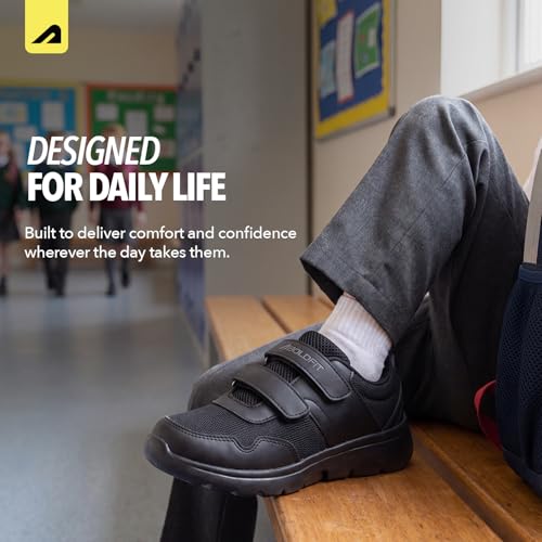 Image of Boldfit School Shoes Black for Boys & Girls Lightweight EVA Sole Breathable Mesh & PVC Upper Anti-Skid Velcro & Lace Closure Uniform Footwear for Kids Comfortable School Shoes