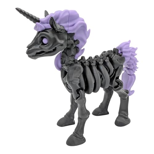 Articulated Skeleton Unicorn Fidget Toy and decoration, 3D printed (Black/Lavender)