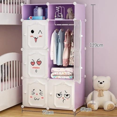 Image of EXVITO Collapsible Wardrobe Storage Cabinet | 6+2 Door Plastic Modular Clothes Organizer for Kids | Foldable Wardrobe Storage Rack with Hanging Space | Multi-Purpose Kids Closet Organizer - Purple
