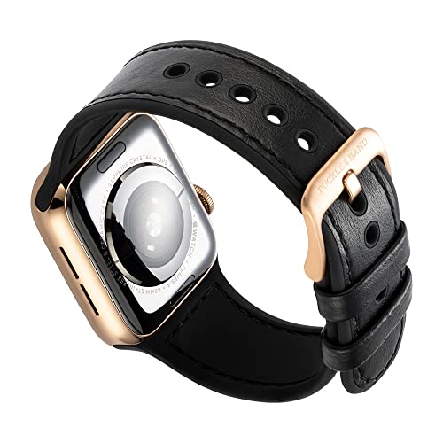 Buckle & Band Mona Silicone and Leather Sports & Gym Compatible Apple Watch Strap Black Genuine Leather upper silicone under Band - Image 2