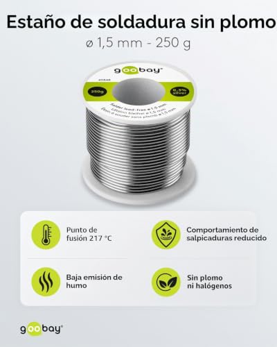 Miniatura 2 de Goobay 40848 - Estaño Para Soldar Sin Plomo Ø 1,5 Mm, 250 G De Soldadura De Marca Respetuosa Con El Medio Ambiente Con Un Contenido De Plata Ag De 0,3