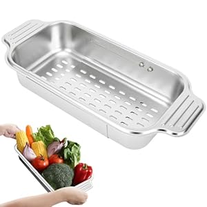 Scolapasta da Lavello, Scolapasta Acciaio Inox, Setaccio Estensibile per Lavello, Accessori Cucina Ideale per Lavare Frutta e Verdura, Scolare la Pasta Cotta – Medio