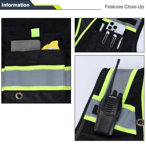 Image of Gasoline Class 2 High Visibility Reflective Safety Vests Women & Men | With 15 Pockets And Zipper Front,Meets Ansi /Isea Standards