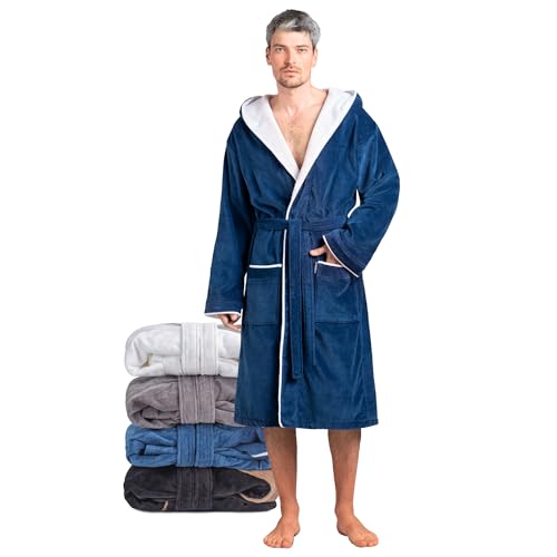 Twinzen Bademantel Herren Frottee Velour Königsblau - Baumwollsamt -...
