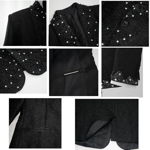 Mens Luxury Suit Slim Fit Dinner Tuxedo Jacquard Jacket Blazer with Handmade Shiny Rhinestone for Prom,Party,Wedding4