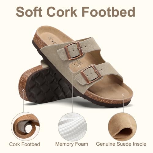 Image of KIDMI Women's Cork Footbed Casual Summer Sandals with Mild Arch Support | Double Adjustable Buckle Slides for Men with Memory Foam, Lightweight Unisex No-Break-In Sandals
