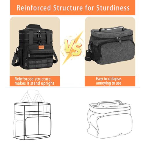 Tactical Insulated Lunch Bag Lunch Box - Expandable Large Cooler Bag for Men - Versatile Lunchbox for Adults Work Shifts Outdoor Trips Black 16L by GLENKEY - Image 5