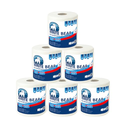 White Bear - Paquete de 6 Rollos de Papel de Cocina Biodegradable - 2 Capas - Ultra Resistente - 275 Hojas Pre-cortadas por Rollo - Papel Absorbente y de Limpieza - Ideal para Cocina y Oficina