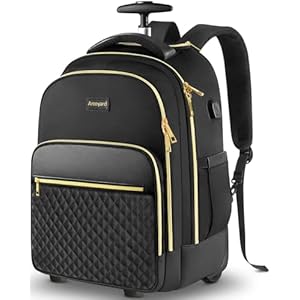 Rolling-Backpack-Carry-On-Luggage-For-Adults-With-Wheels-40L-Wheeled-Backpack-For-Women-Travel-Roller-Backpack-Rolling-Bag-Black-Gold Arcoyard Rolling Backpack Carry On Luggage For Adults With Wheels, 40L Wheeled Backpack For Women, Travel Roller Backpack, Rolling Bag, Black Gold