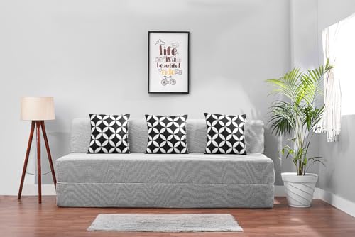 Image of Convertible Fabric Sofa Cum Bed | Foldable Double Foam & Washable Cover with Cushions | Modern Design Use Living Room & Guest Room (Silver-Multi-Star, 6X6 Ft)