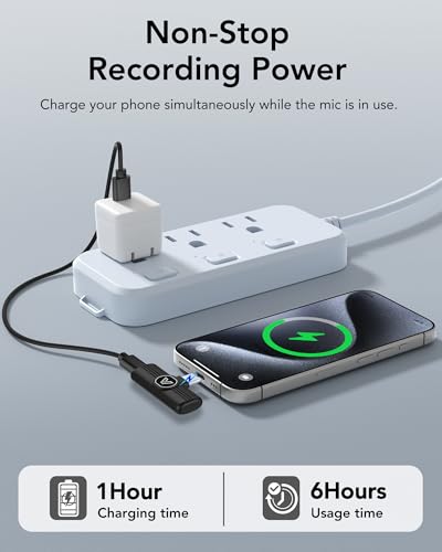 Image of Wireless Mic for Youtubers, Mini Mic for Android /iPhone with Magnetic Clip, Noise Cancellation Wireless Microphone for Video Recording, Vlog, TikTok, 6H, 65ft (2 Channel Type-C)