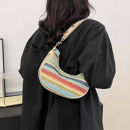 Summer Straw Purses for Women Trendy Woven Beach Bag Crescent Straw Crossbody Bags Shoulder Handbags for Vacation2