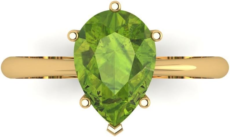 Clara Pucci 14K Solid Yellow Gold 2 ctw Peridot Solitaire Ring for Women | Anniversary, Birthday Gift | 10x7mm Pear Cut