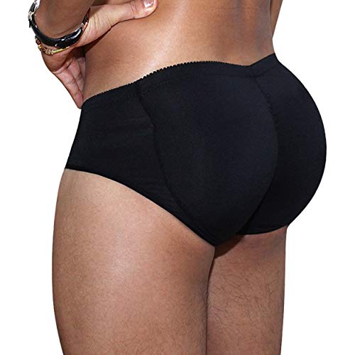 Queenral Male Shaper Panty Men Underwear with Butt Lifter Pads Slimming Waist Belt Black