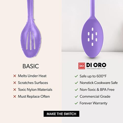 DI ORO Silicone Ladle & Spoons for Cooking – Large Kitchen Spoons for Mixing, Serving & Stirring - Soup Ladle with Wide Bowl - High Heat Silicone Kitchen Utensils for Nonstick Cookware Safe (Lavender)